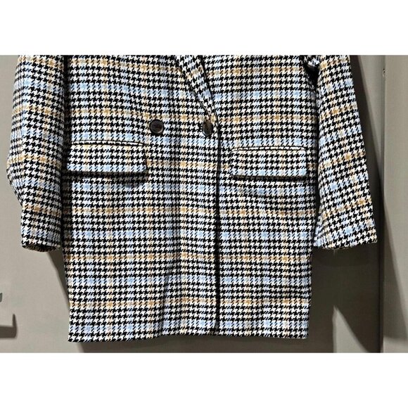 A New Day Black Blue Gold Houndstooth Wool Blend Blazer Jacket Overcoat -- Sz XS - Picture 4 of 10